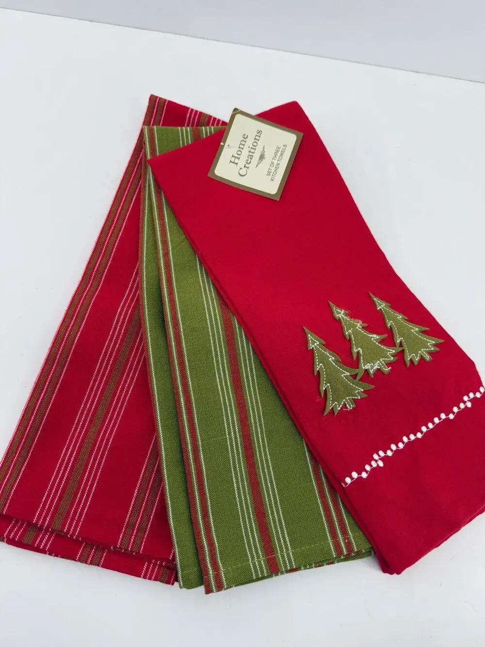 Home Creations Christmas Kitchen Towels Plaid Tree Holiday Decor Set Of 3